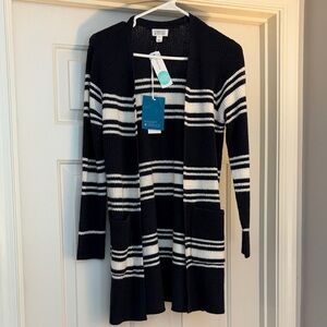 Max Studio Navy and White Striped Cardigan